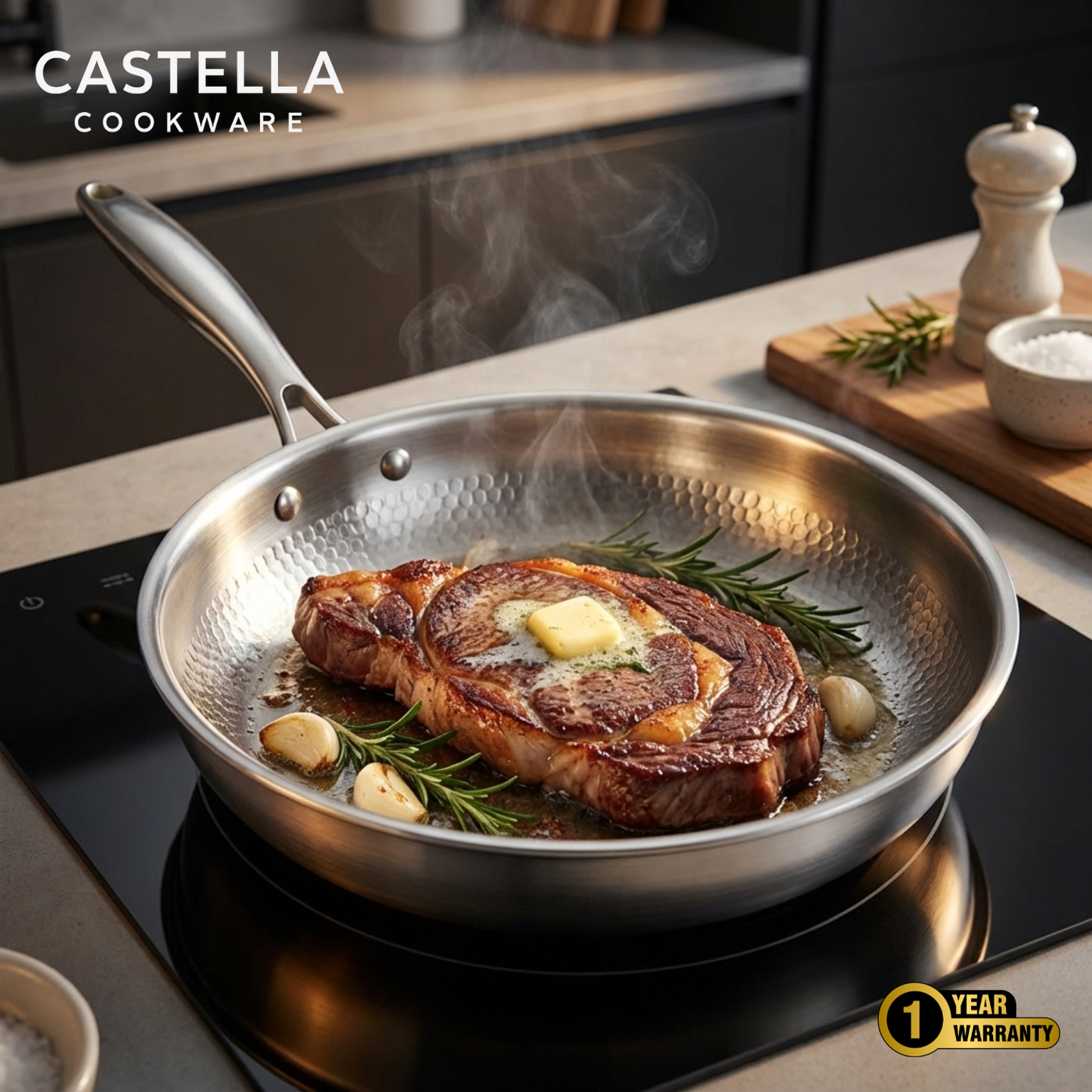 Titanium Hammered Pan with Complimentary Lid