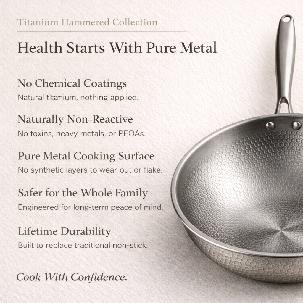 Titanium Wok Pan with Flat Bottom + FREE Lid for Versatile Cooking