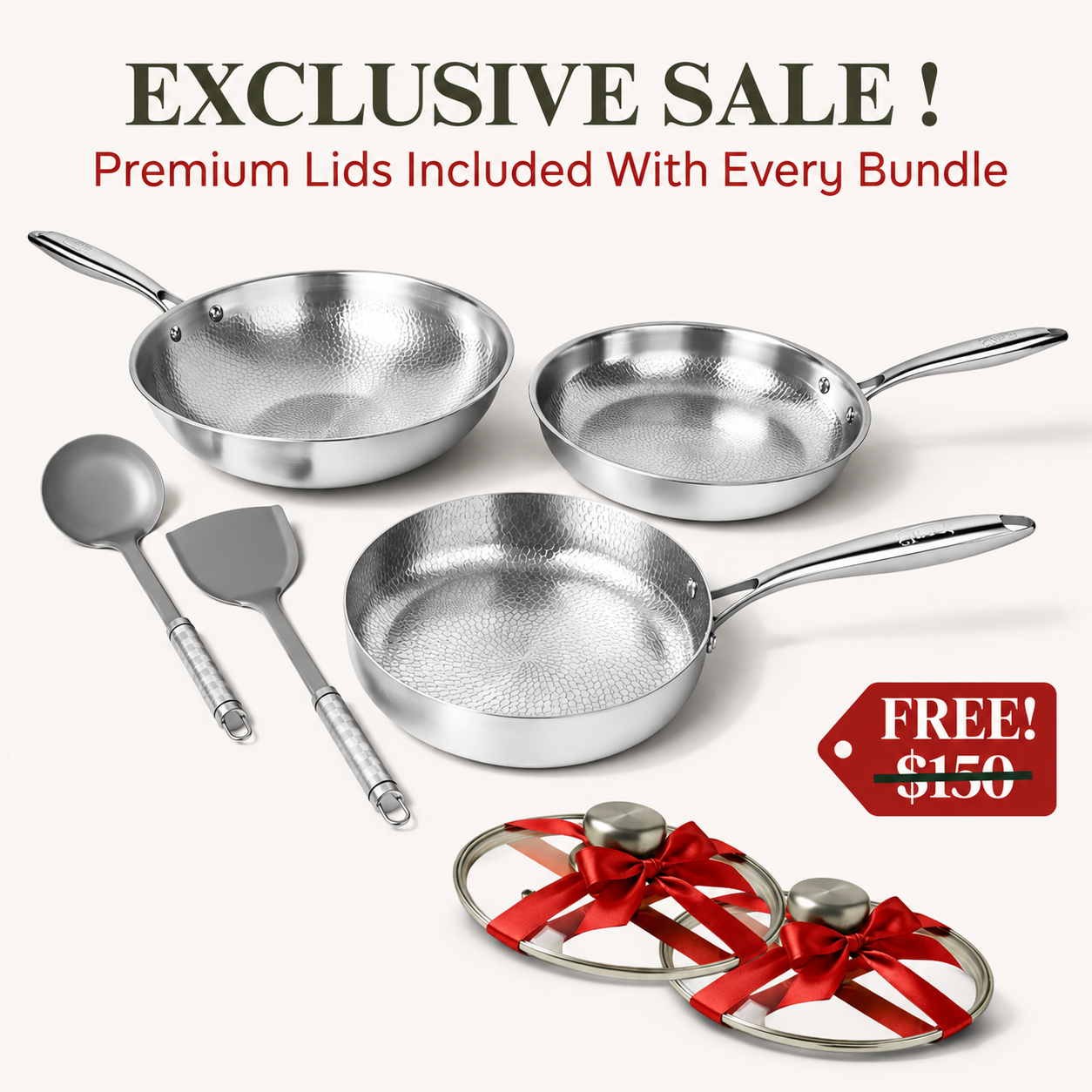 Pure Titanium Hammered Cookware Pro Set + Bonus Pans