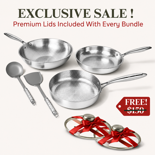 Pure Titanium Hammered Cookware Pro Set + Bonus Pans