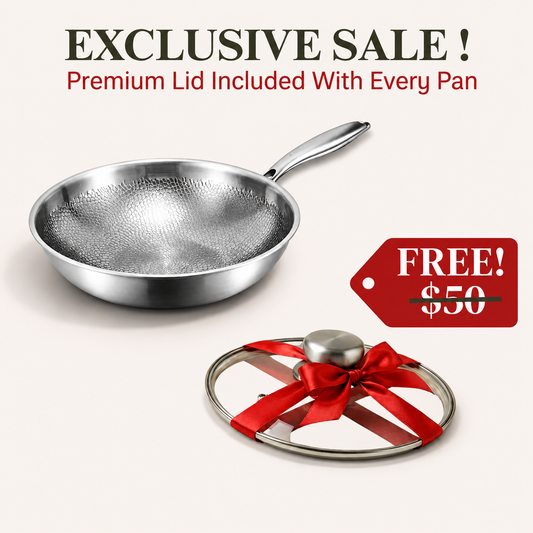 Titanium Wok Pan with Flat Bottom + FREE Lid for Versatile Cooking